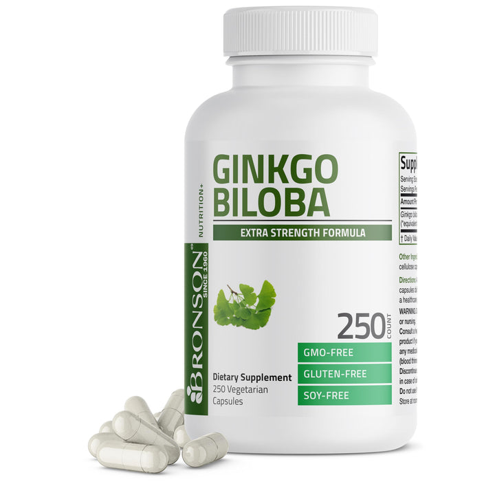 Bronson Ginkgo Biloba Extra Strength bottle front for brain support.