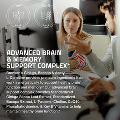 Bronson label closeup highlights standardized ingredients for brain health.