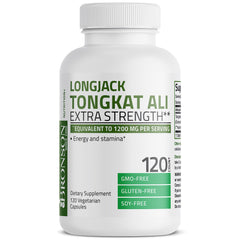 Bronson Longjack Tongkat Ali label highlighting non-GMO and gluten-free.