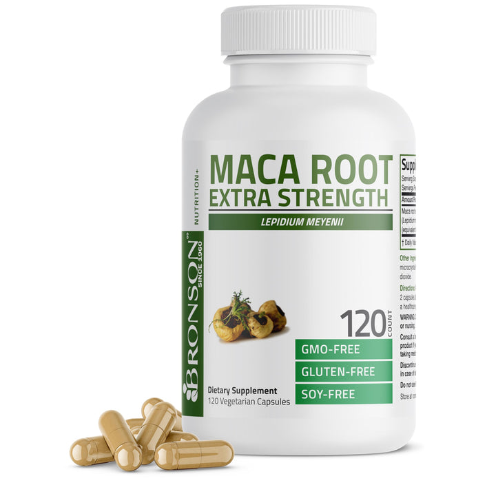 Bronson Maca Root Extra Lepidium Meyenii bottle, non-GMO supplement for daily vitality