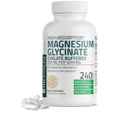 Bronson Magnesium Glycinate bottle front highlighting chelated, high-absorption formula.