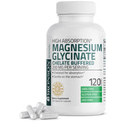Bronson Magnesium Glycinate bottle label shows high absorption formula and quality standards.