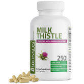 Bronson Milk Thistle capsules on bottle lid for daily liver support.