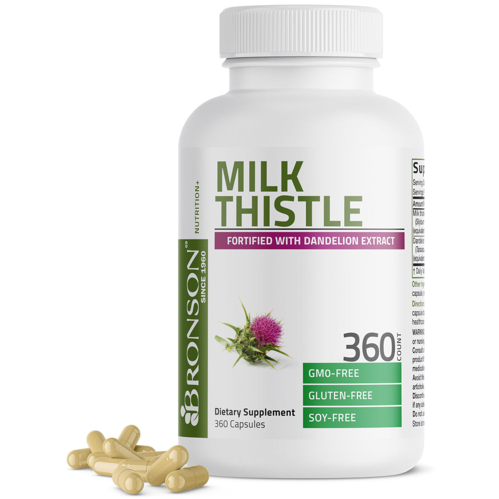 Bronson milk thistle bottle promotes liver health support for daily wellness routines.