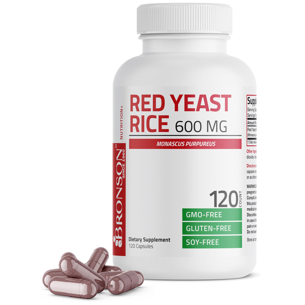 Bronson Red Yeast Rice bottle cap with capsules for daily wellness.