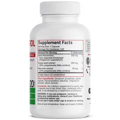 Bronson Resveratrol 500 bottle label showing ingredients and vegan formula.