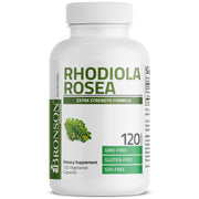 Bronson Rhodiola Rosea: cápsulas vegetarianas en botella para apoyo al bienestar diario.