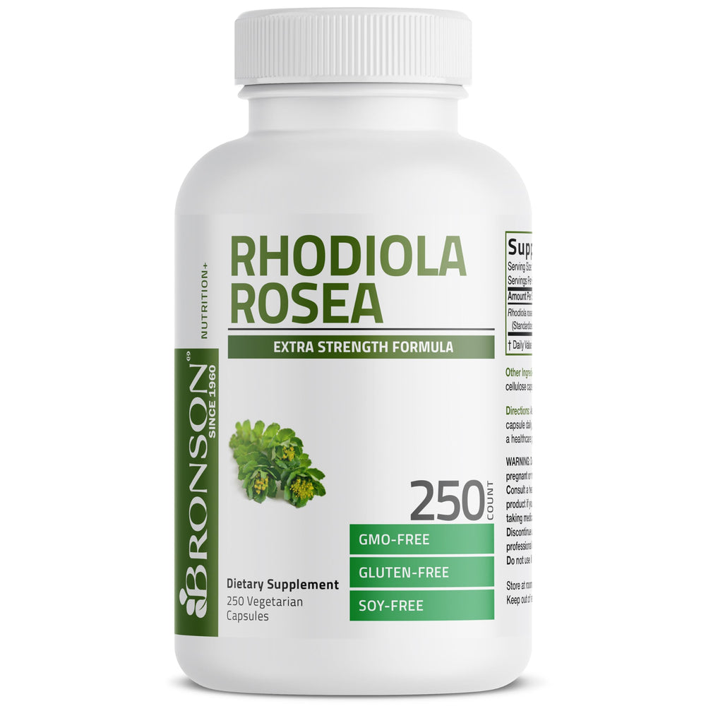 Bronson Rhodiola Rosea capsules bottle-front for daily adaptogenic support.