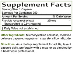 Bronson Rhodiola Rosea packaging box with 250-count supply.