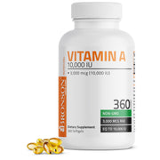 Bronson Vitamin A 10,000 IU softgel bottle on shelf supports daily vision and immune support.