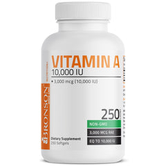 Non-GMO stamp visible on Bronson Vitamin A packaging.