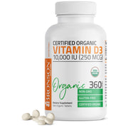 Bronson Vitamin D3 10,000 IU bottle front showing high-potency daily support.