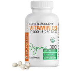 Bronson Vitamin D3 10,000 IU bottle front showing high-potency daily support.