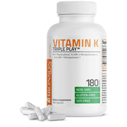 Bronson Vitamin K Triple Play bottle with capsules for daily bone health support.