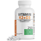 Bronson Vitamin K2 D3 bottle front view, supports daily calcium management.