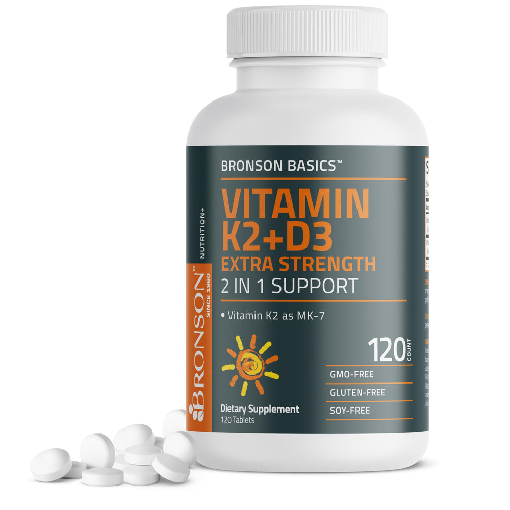 Bronson Vitamin K2 MK-7 with D3 extra-strength bottle for daily wellness
