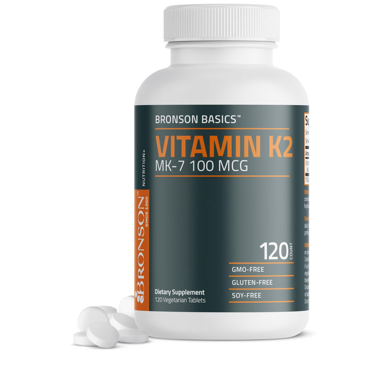 Bronson Vitamin K2 MK-7 100 mcg tablets bottle for daily bone support.
