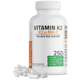 Bronson Vitamin K2 MK-7 bottle front may support calcium distribution in the body.