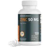 Bronson Zinc 50 mg bottle front highlights high potency for daily wellness.