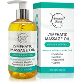 Brookethorne Naturals lymphatic drainage oil bottle pour for a smooth therapy glide.