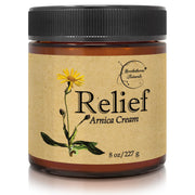 Brookethorne Relief Arnica Cream bottle for soothing, all-natural muscle relief during massage.