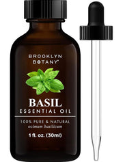 Brooklyn Botany Basil Essential Oil bottle for uplifting aromatherapy sessions