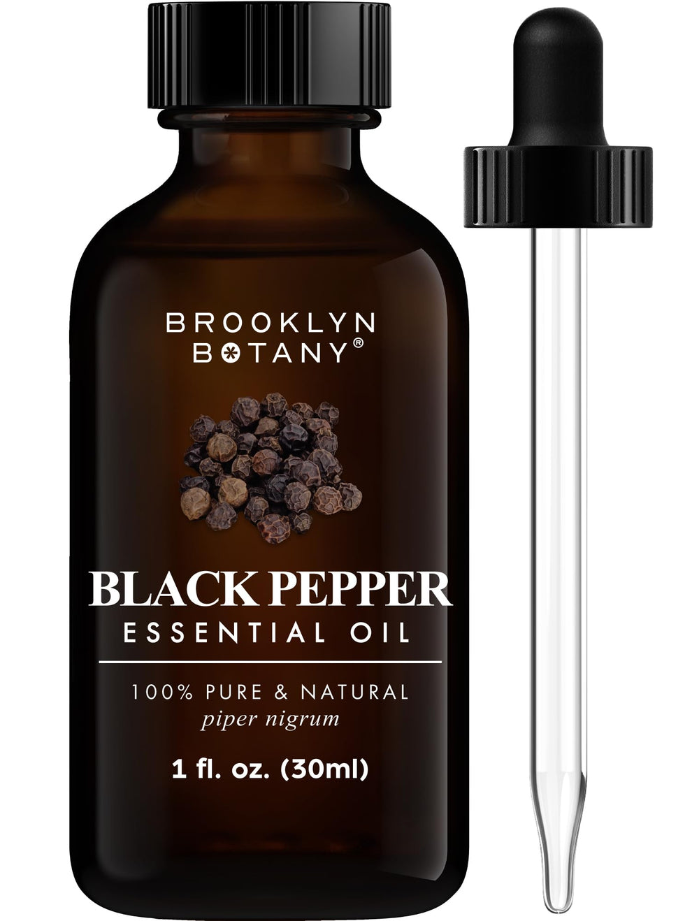 Brooklyn Botany Black Pepper Oil bottle in amber glass for potent diffusion and aromatherapy