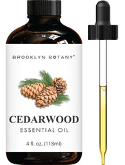 Brooklyn Botany Cedarwood essential oil bottle with dropper for precise aromatherapy.
