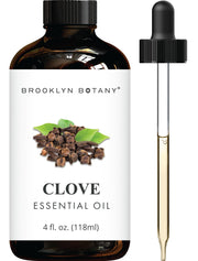 Brooklyn Botany clove oil bottle highlighting purity and potency for aromatherapy.