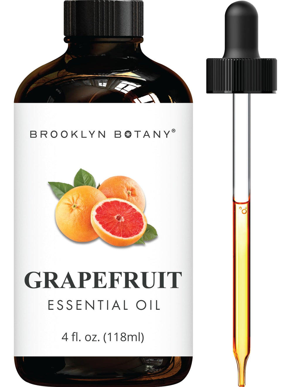 Brooklyn Botany Grapefruit essential oil in an amber bottle for a refreshing diffuser aroma.