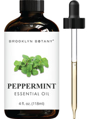 Brooklyn Botany Peppermint Oil in amber bottle for diffusion and aromatherapy benefits.