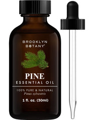 Brooklyn Botany Pine Essential Oil bottle with dropper for diffuser aromatherapy.