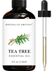 Brooklyn Botany Tea Tree Oil bottle with dropper for precise aromatherapy dosing.