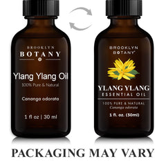 Amber bottle closeup of Brooklyn Botany Ylang Ylang oil highlights premium packaging.