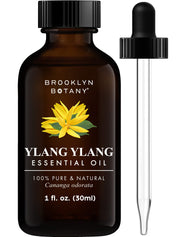 Brooklyn Botany Ylang Ylang Oil bottle in amber glass preserves potency for longer use.