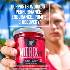 BSN Nitrix 2.0 label close-up highlighting ingredients.