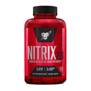 BSN Nitrix 2.0 bottle front shows nitric oxide for workouts and endurance
