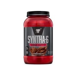 BSN SYNTHA-6 Edge chocolate milkshake serve shows creamy texture for post-workout recovery.