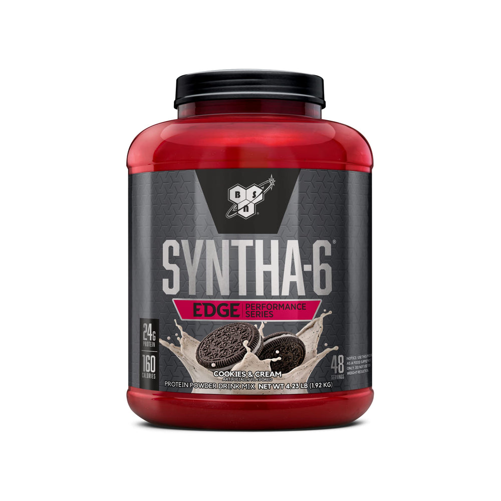 BSN SYNTHA-6 EDGE cookies n cream tub front view, flavorful protein option for daily needs