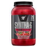 BSN SYNTHA-6 Edge Strawberry label shows a flavorful protein blend for steady recovery.
