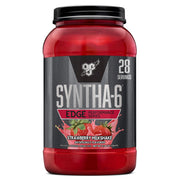 BSN SYNTHA-6 Edge Strawberry label shows a flavorful protein blend for steady recovery.