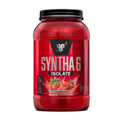 BSN SYNTHA-6 ISOLATE strawberry milkshake tub, high-protein post-workout option.