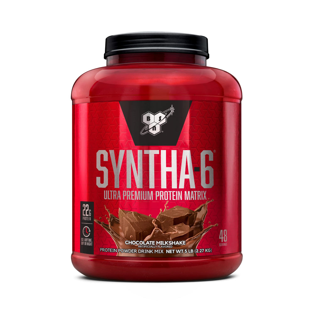 BSN SYNTHA-6 tub front label highlights a premium protein blend for post-workout recovery.