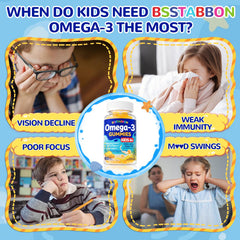 BSSTABBON packaging label highlights vegan, sugar-free omega-3 formula benefits.