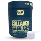 BUBS Naturals collagen peptides powder bottle showing grass-fed source for lean muscle support.