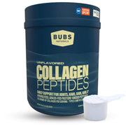 BUBS Naturals collagen peptides powder bottle showing grass-fed source for lean muscle support.