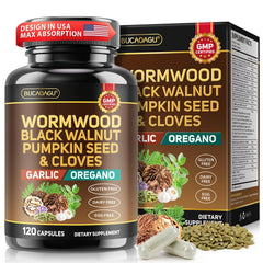 BUCAOAGU wormwood bottle shown for daily digestive support