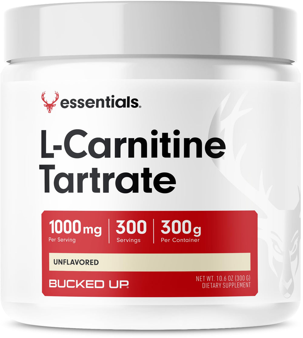 Bucked Up L-Carnitine Tartrate powder in a sealed jar for easy storage and freshness.