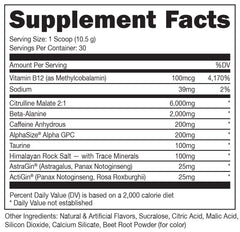 Bucked Up Watermelon scoop beside the powder jar highlights citrulline and beta-alanine formula.