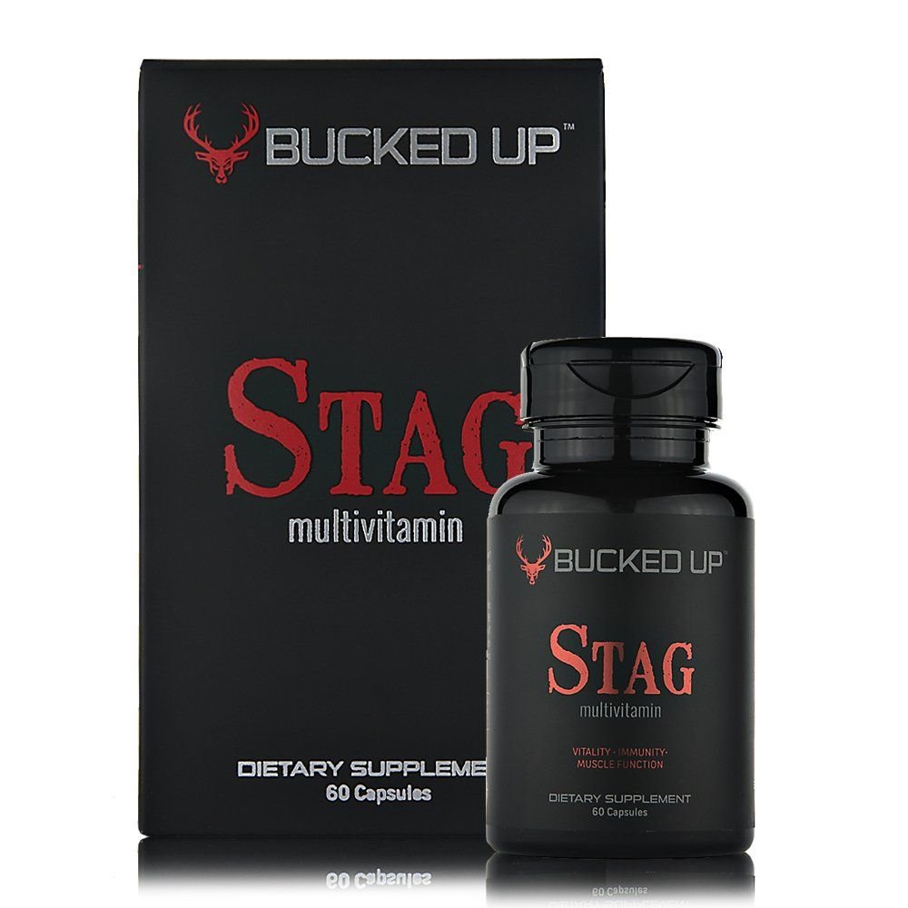 Bucked Up Stag Multivitamin bottle front view for daily vitality support.